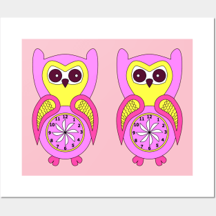 Twin birds pink baby owls Posters and Art